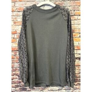 Miholl NEW gray long sleeve waffled shirt Top lace women's size medium
